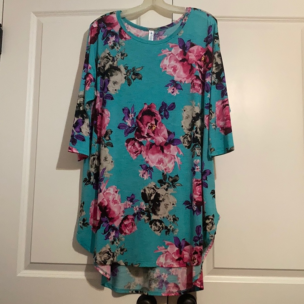 Paisley Grace Teal with pink flowers Top